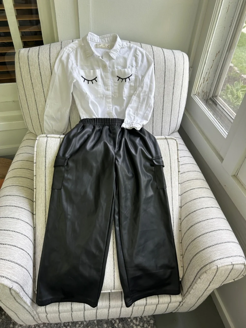 Vince Camuto Girls Black Faux Leather Cargo wide leg Pants - pockets - size 6x